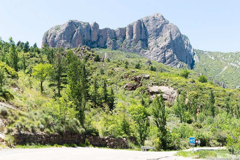 20160601_141311 D4S.jpg - Mallos de Riglos are a set of huge red rock formations that rise up as pillars up to 1000 feet in height.  Its a popular rock climbing place.  Located near Riglos about 25 miles from city of Huesca